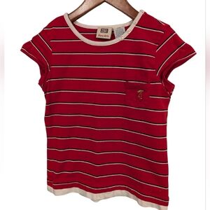 Y2K Vintage Faded Glory Red‎ White Striped Embroidered Cherry Girls' Top 7/8